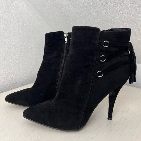 Anne Michelle Lonestar-11 black faux velvet stiletto heel boot size 10 - Picture 9 of 9